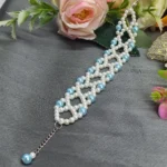 White & Pastel Blue Beaded Wide Bracelet