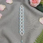 White & Pastel Blue Beaded Wide Bracelet