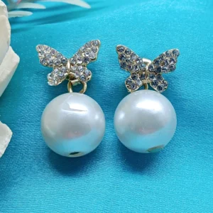 Silver-Tone Butterfly Pearl Drop Earrings