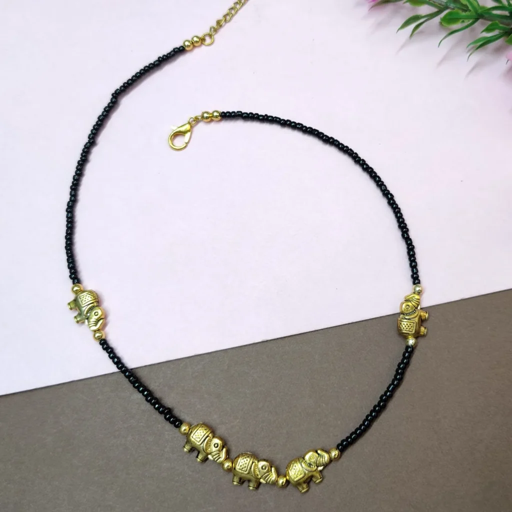 Handcrafted Black Beaded Necklace For Women