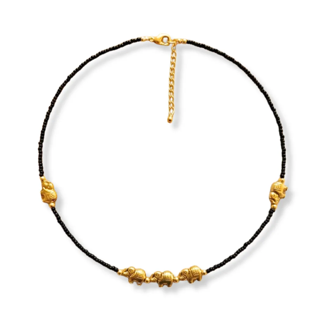 Adjustable Black Beaded Choker Necklace