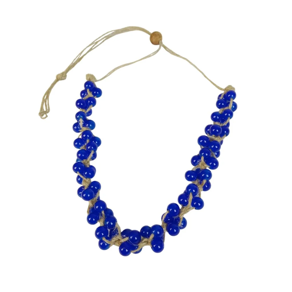 Elegant Handmade Blue Beads Jute Necklace
