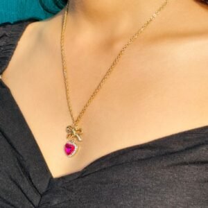 Romantic Heart & Bow Pendant Set