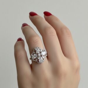 Dainty CZ Floral Ring for Women