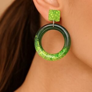 Resin Earrings: Unique & Handmade Designs Handmade Green Glitter Resin Earrings