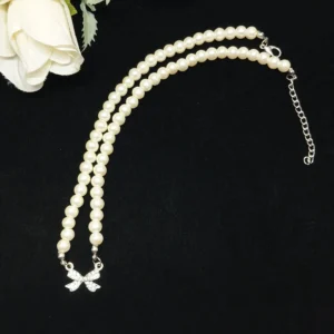 White Pearl & Bow Pendant
