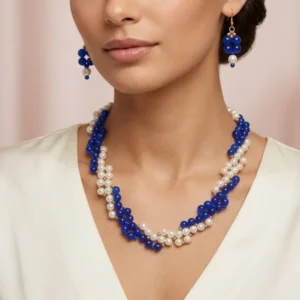 Eye-Catching Blue Beaded Pearl Jewelry Set
