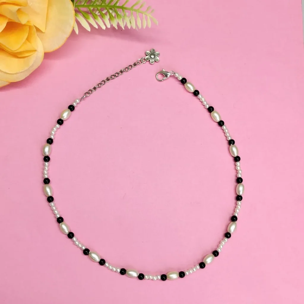 Minimal White & Black Beaded Necklace