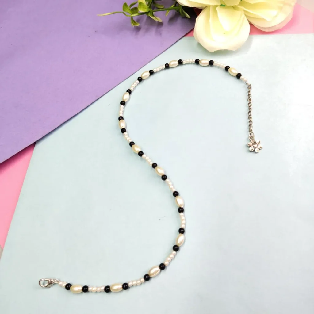 Minimal White & Black Beaded Necklace