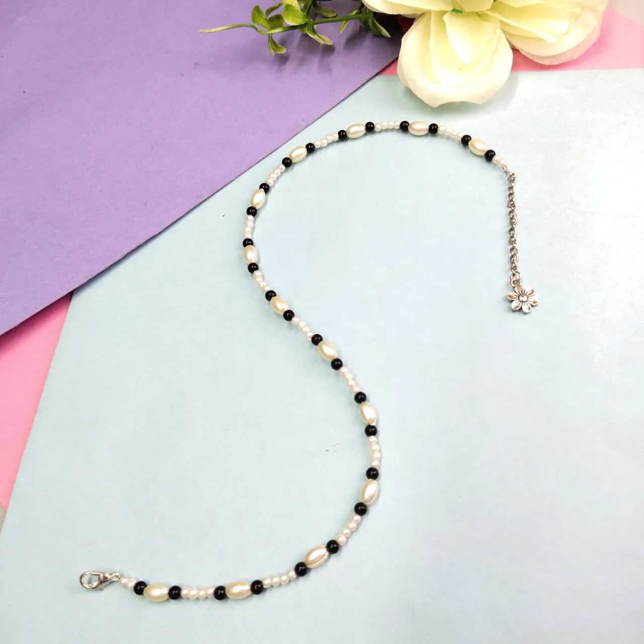 Minimal White & Black Beaded Necklace