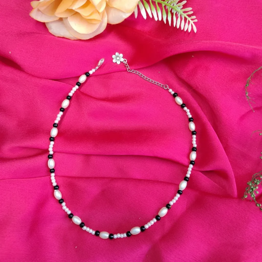 Minimal White & Black Beaded Necklace