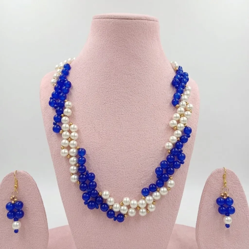 Eye-Catching Blue Beaded Pearl Jewelry Set