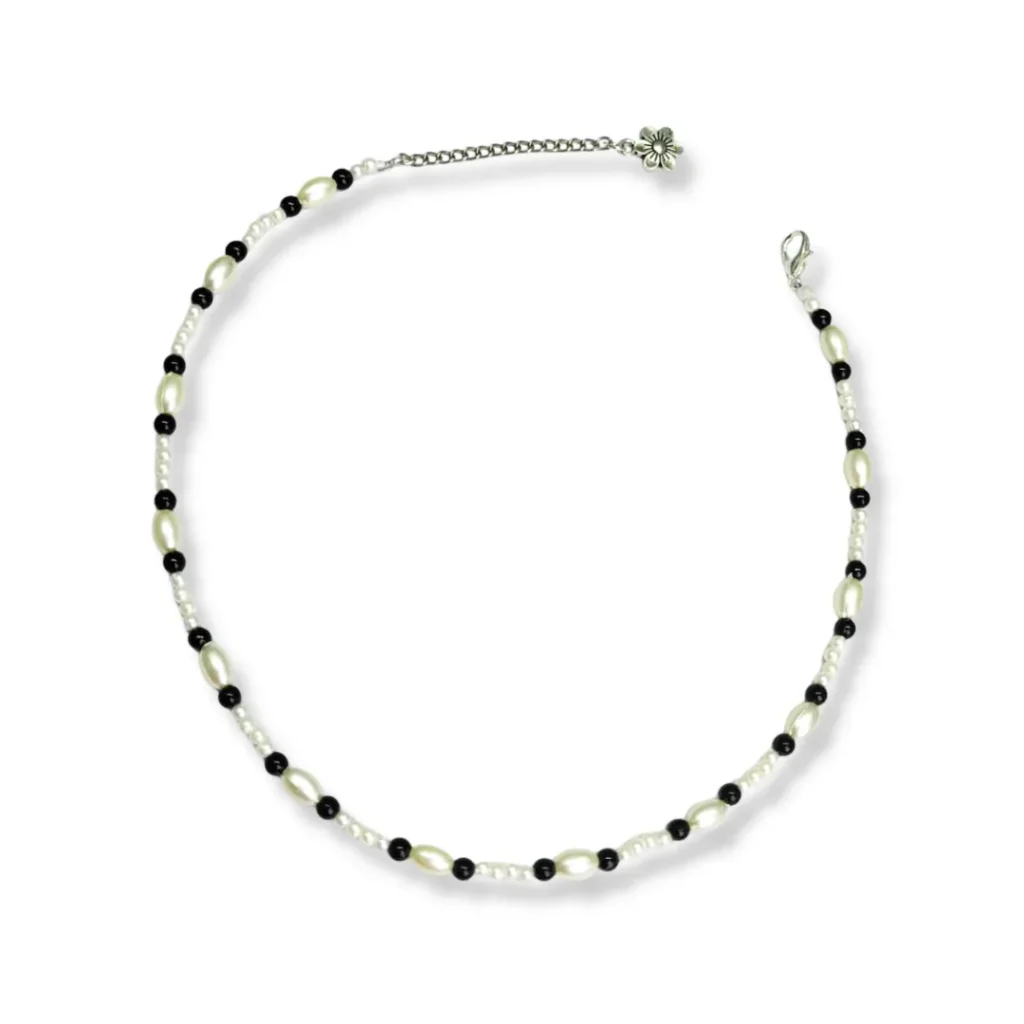 Minimal White & Black Beaded Necklace