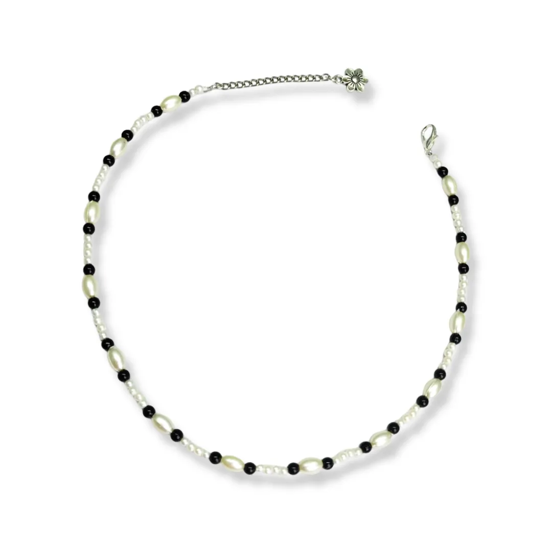 Minimal White & Black Beaded Necklace