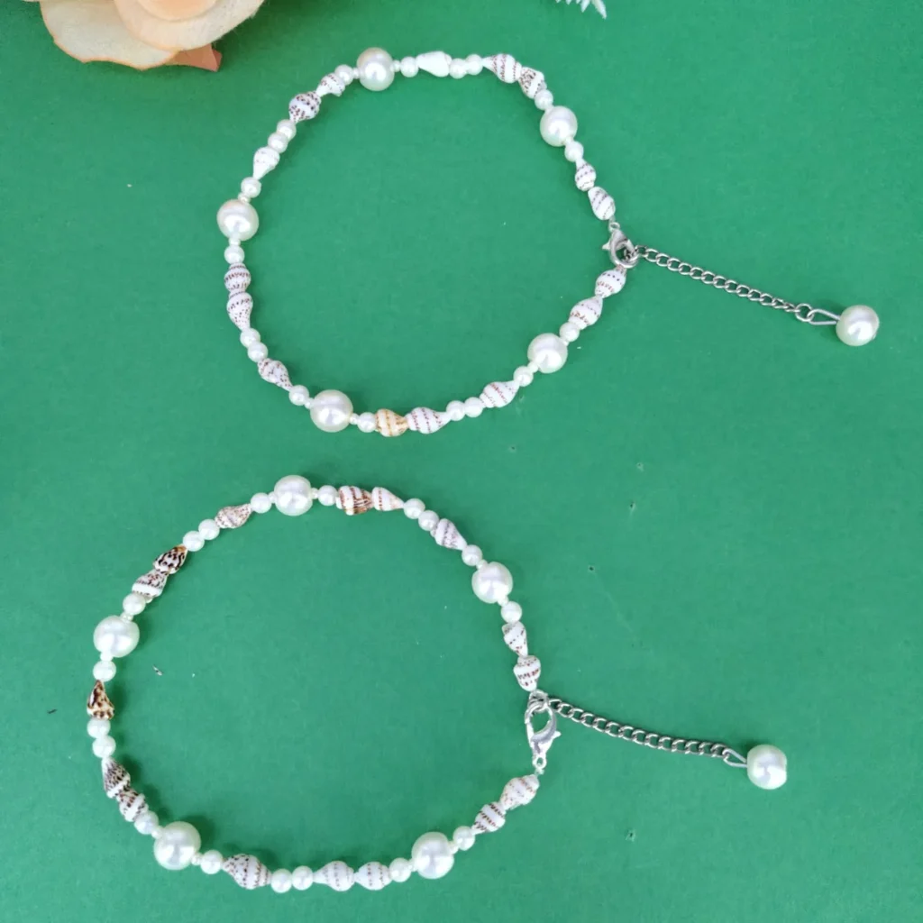 White Shell & Pearl Style Beaded Anklet