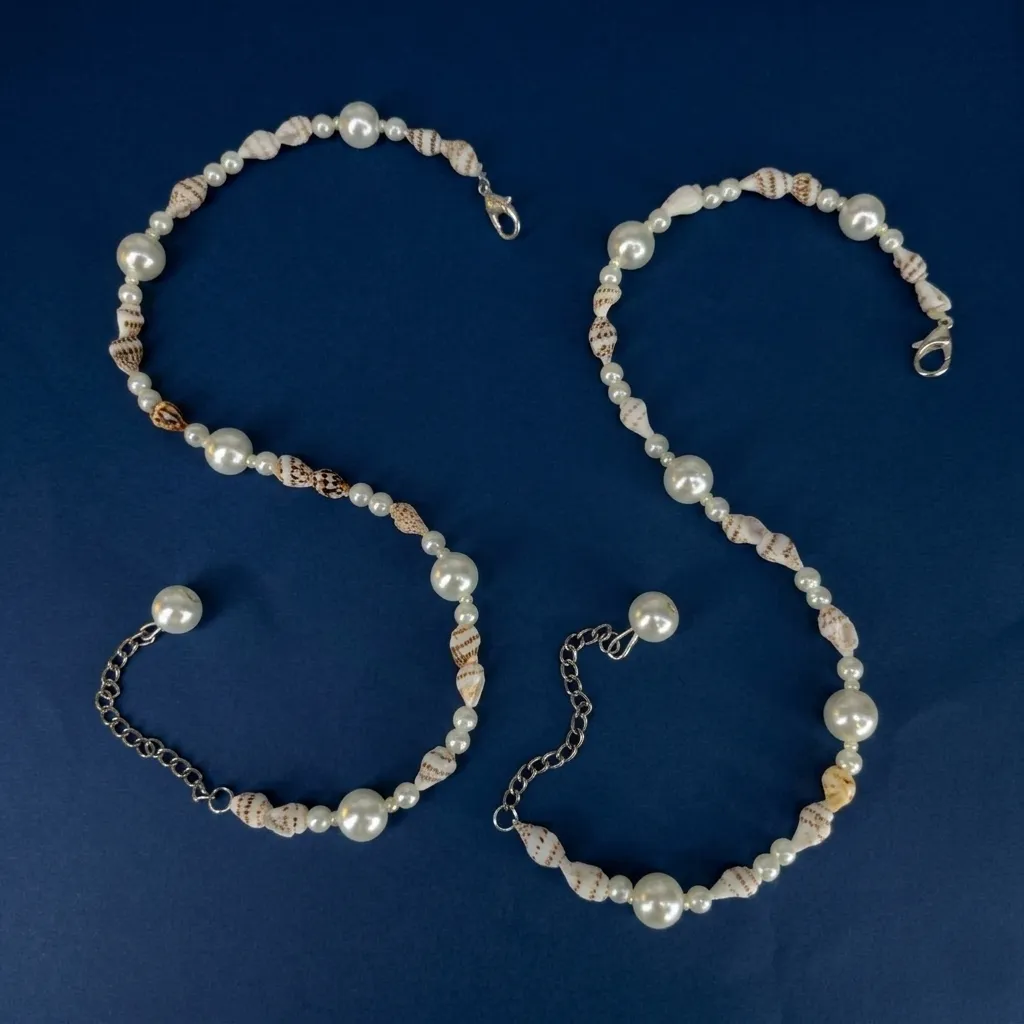 White Shell & Pearl Style Beaded Anklet