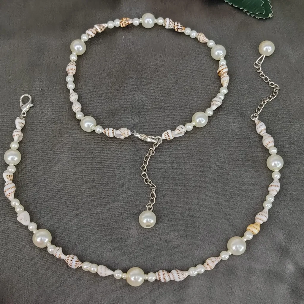 White Shell & Pearl Style Beaded Anklet
