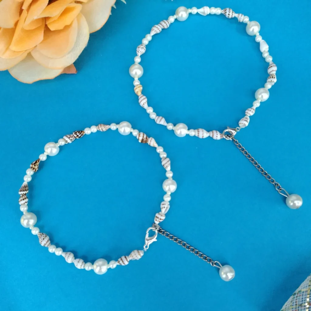 White Shell & Pearl Style Beaded Anklet