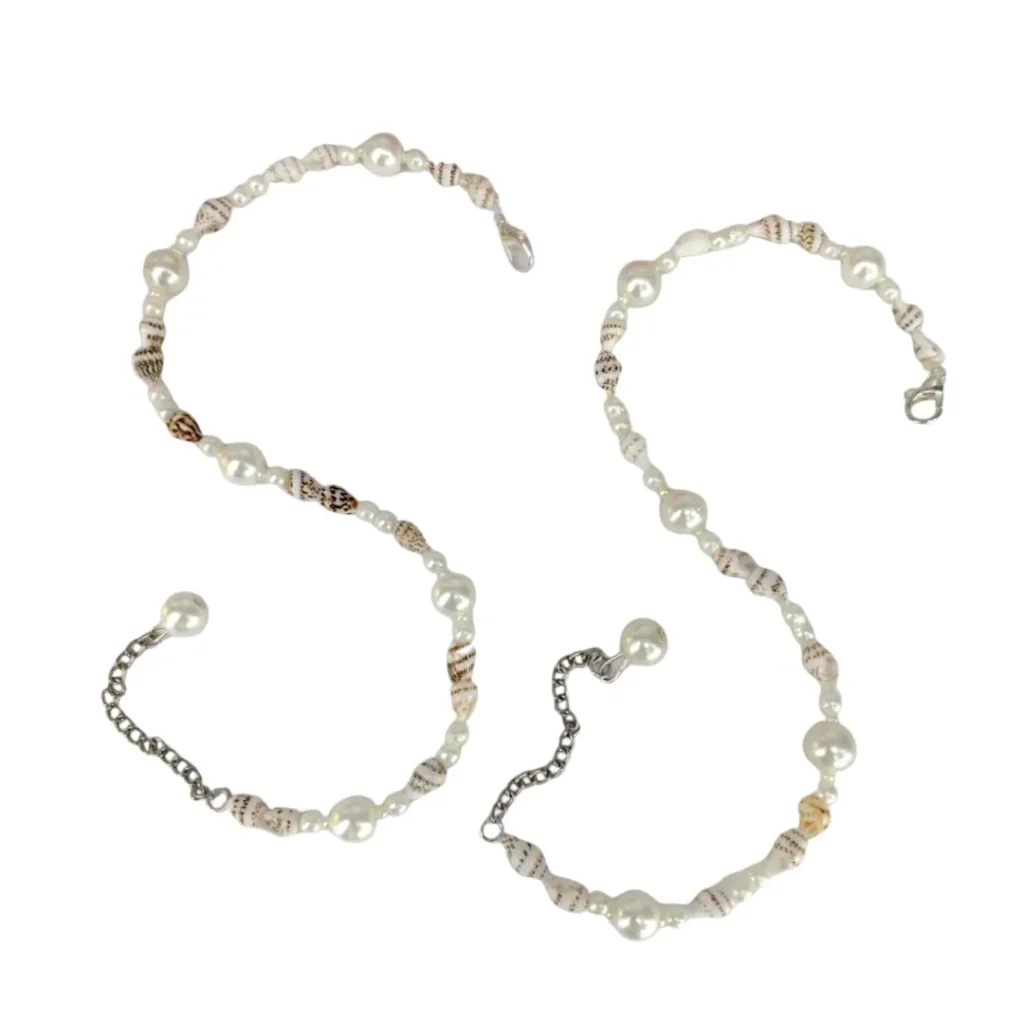 White Shell & Pearl Style Beaded Anklet