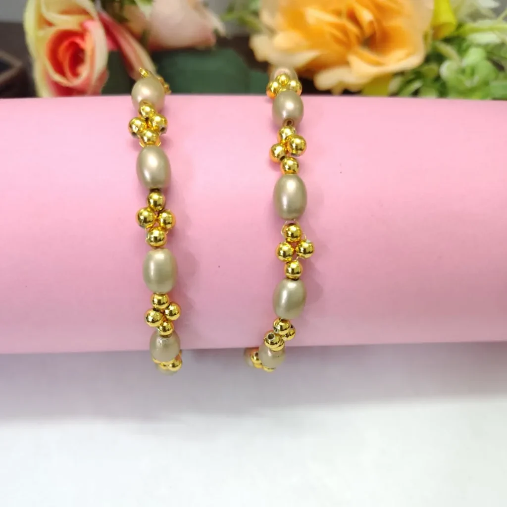 Adjustable Beaded Anklet With Oval Beads