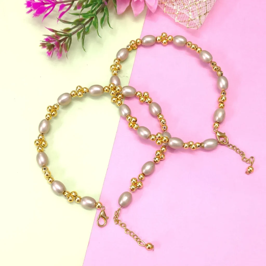 Adjustable Beaded Anklet With Oval Beads