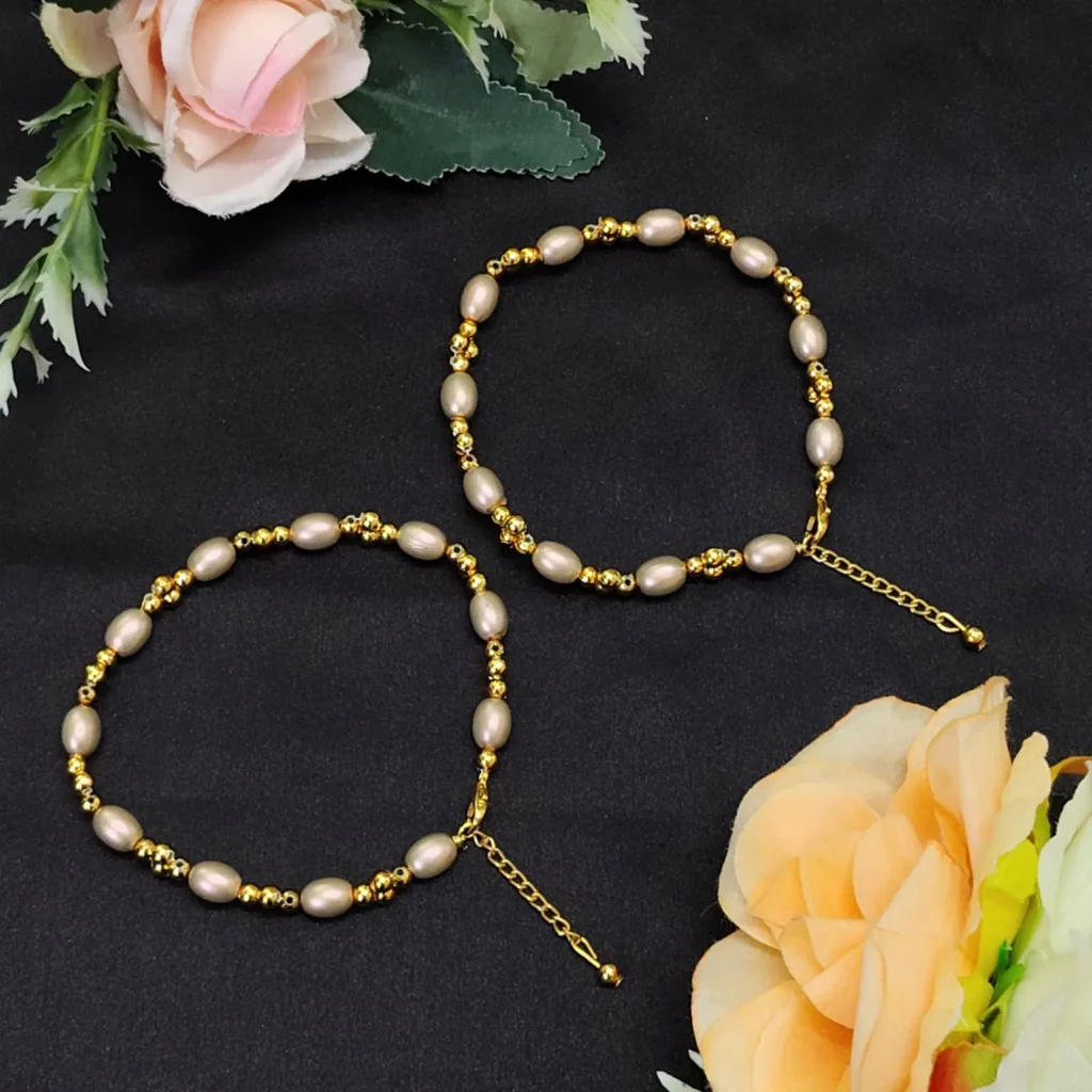 Adjustable Beaded Anklet With Oval Beads
