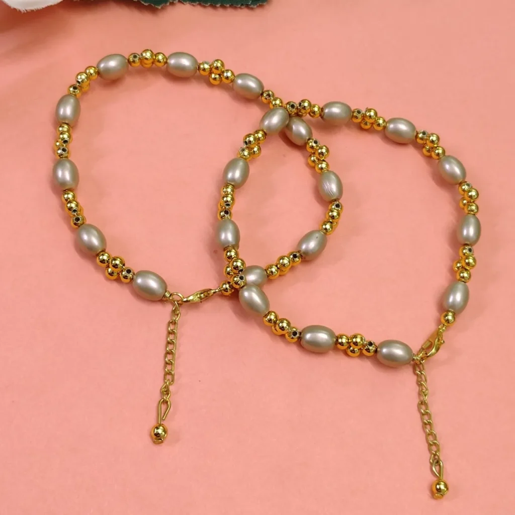 Adjustable Beaded Anklet With Oval Beads