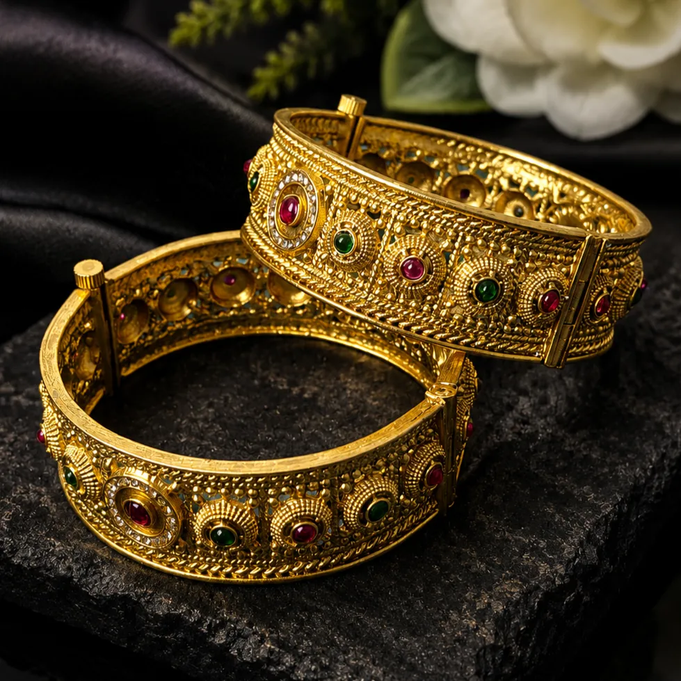 Traditional Brass Kada Bangle Set
