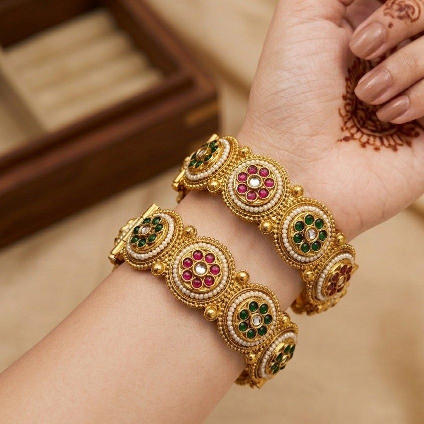 Rajwadi Style Openable Brass Kada Set