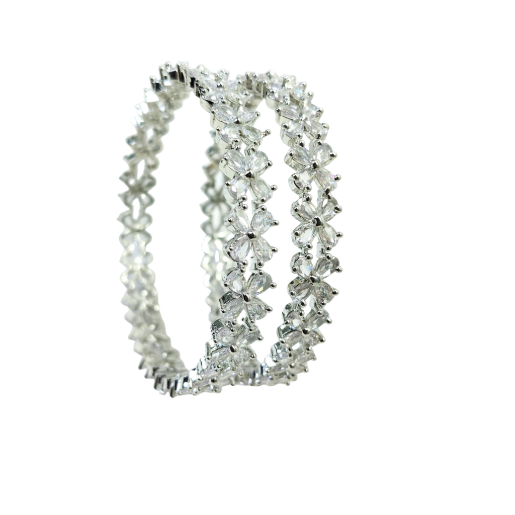 Cubic Zirconia Floral Eternity Bangle Set