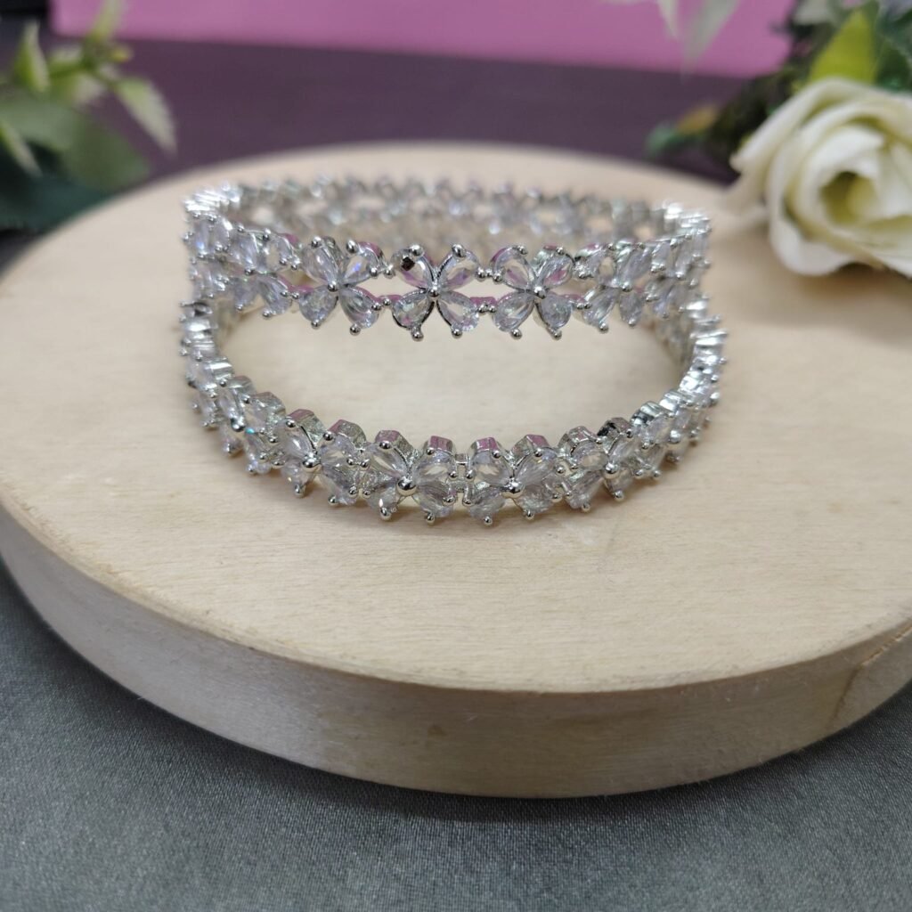 Cubic Zirconia Floral Eternity Bangle Set