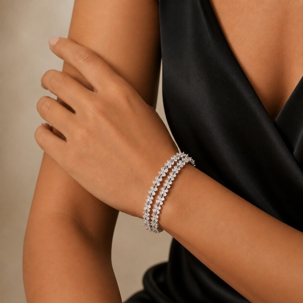 Cubic Zirconia Floral Eternity Bangle Set