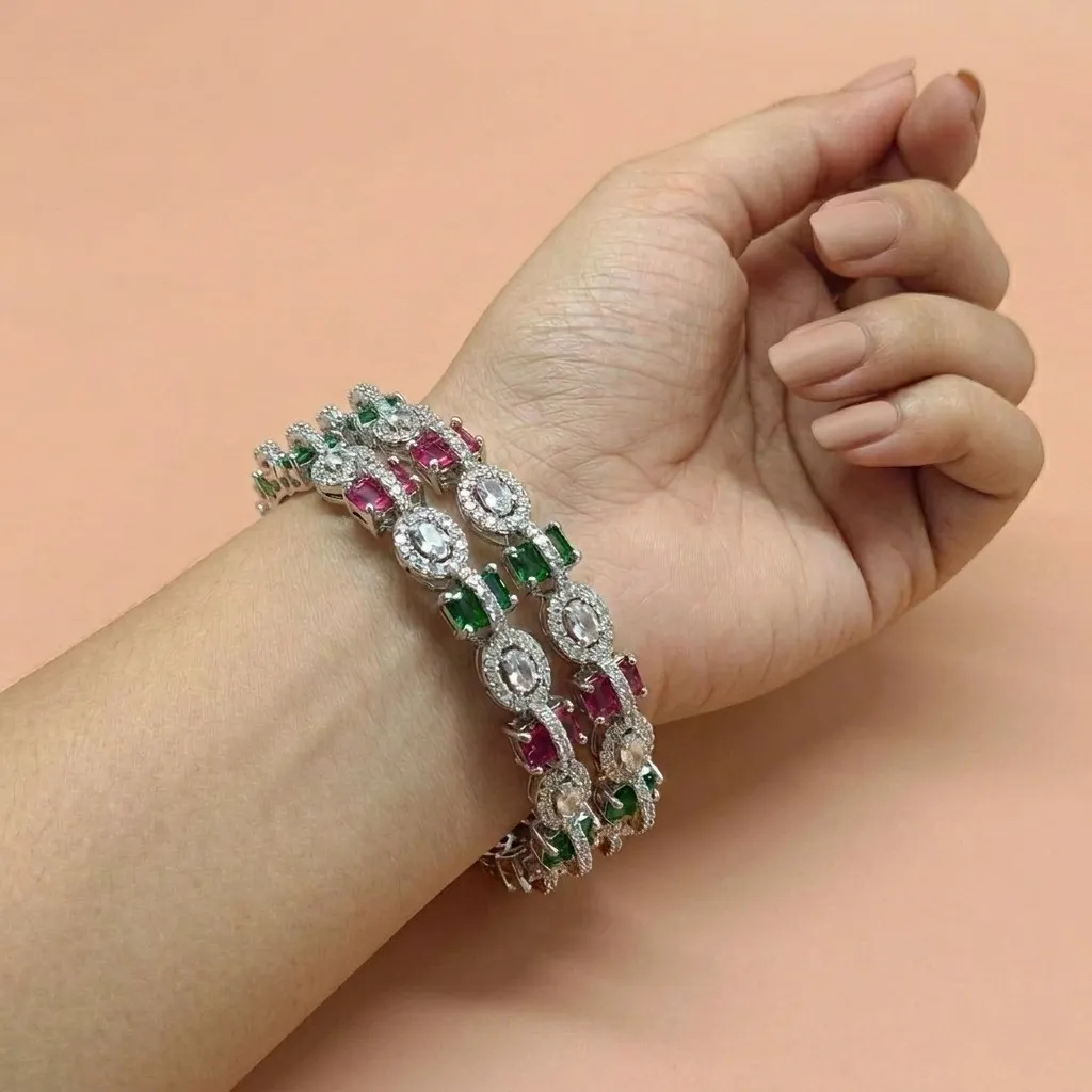 Designer Silver-Tone American Diamond Bangles