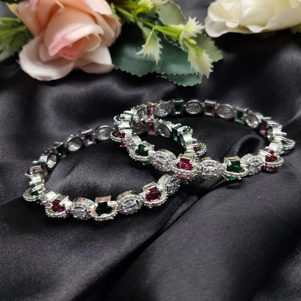 Designer Silver-Tone American Diamond Bangles