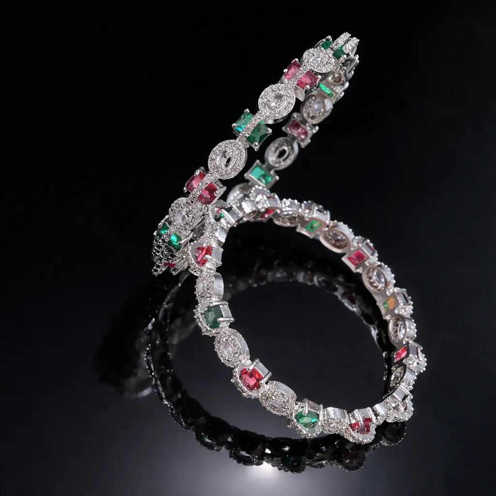 Designer Silver-Tone American Diamond Bangles