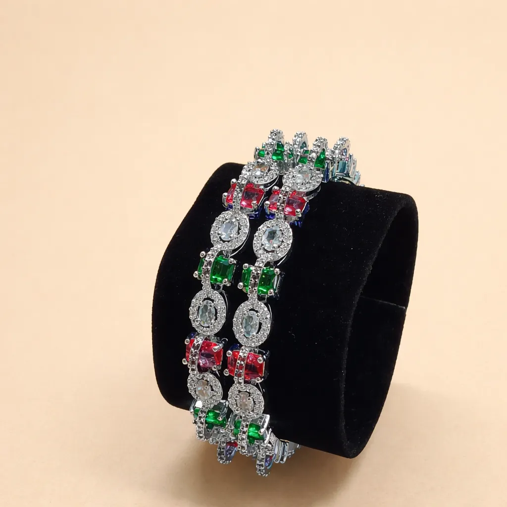 Designer Silver-Tone American Diamond Bangles