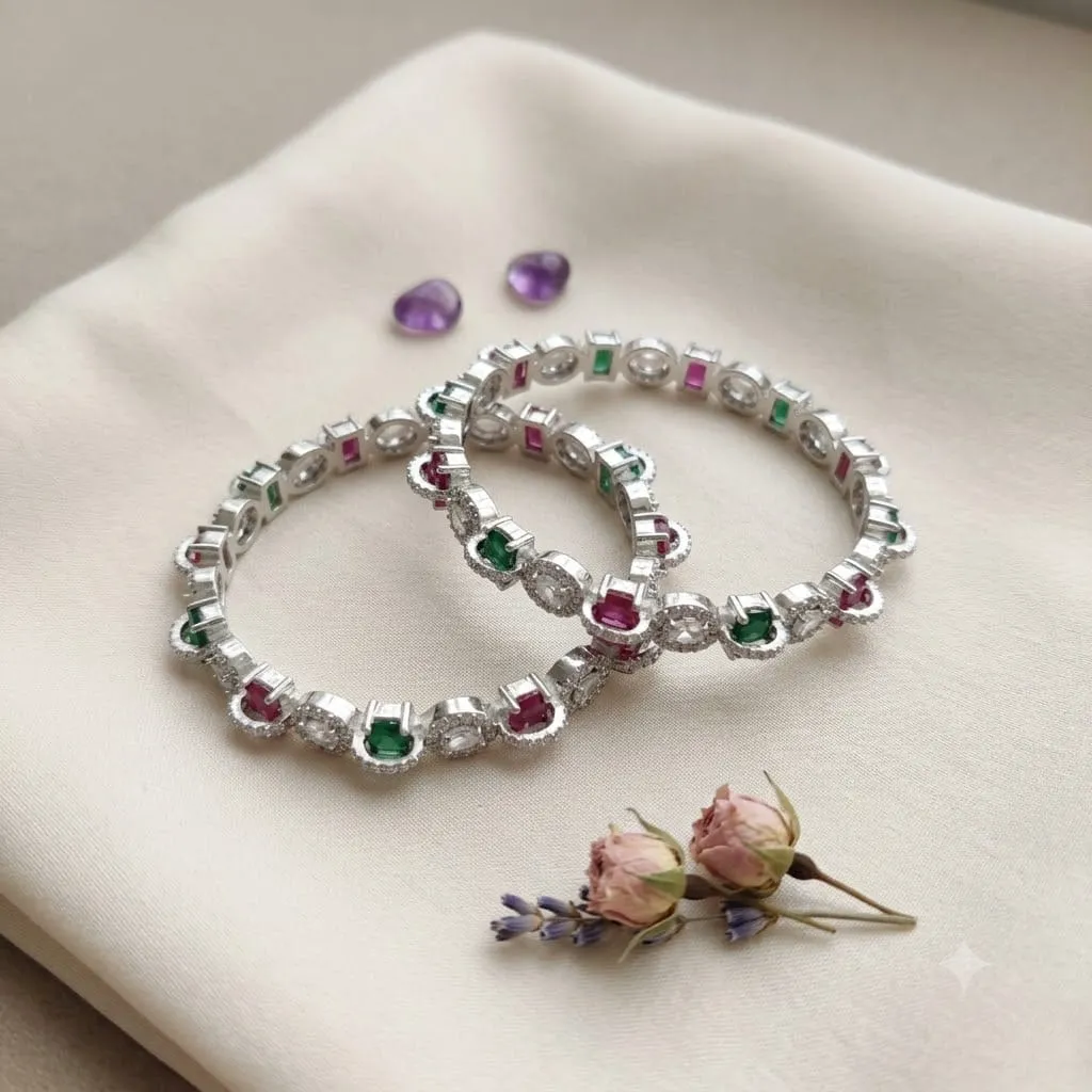 Designer Silver-Tone American Diamond Bangles