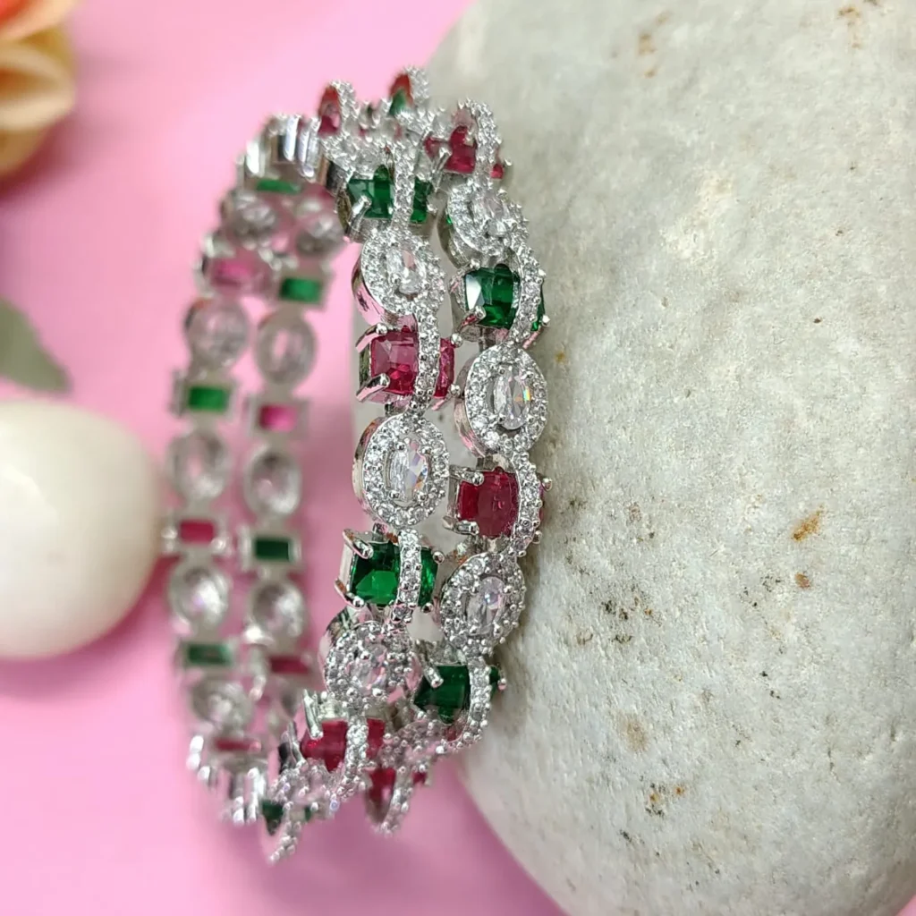 Designer Silver-Tone American Diamond Bangles