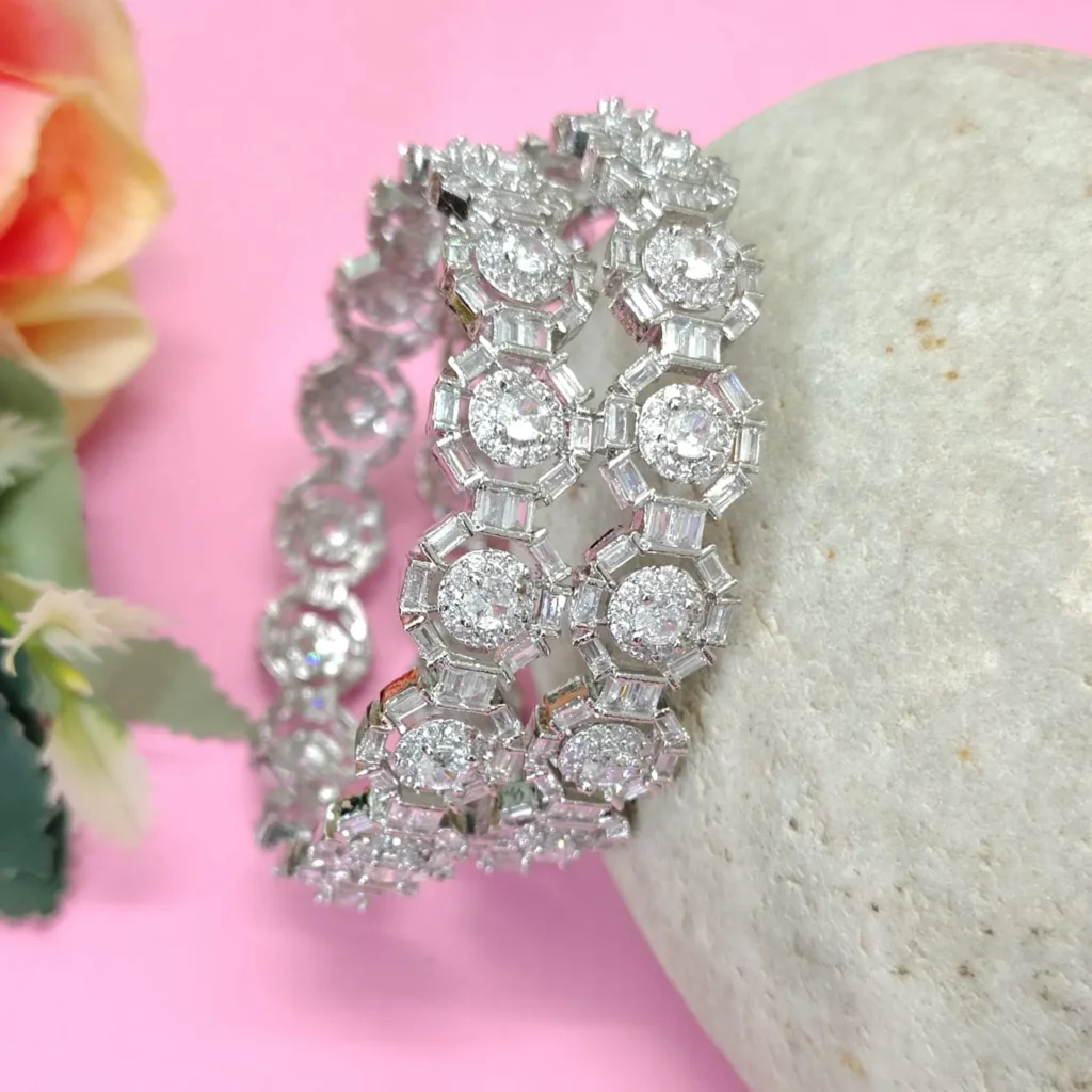 Geometric Cubic Zirconia Stone Studded Kada