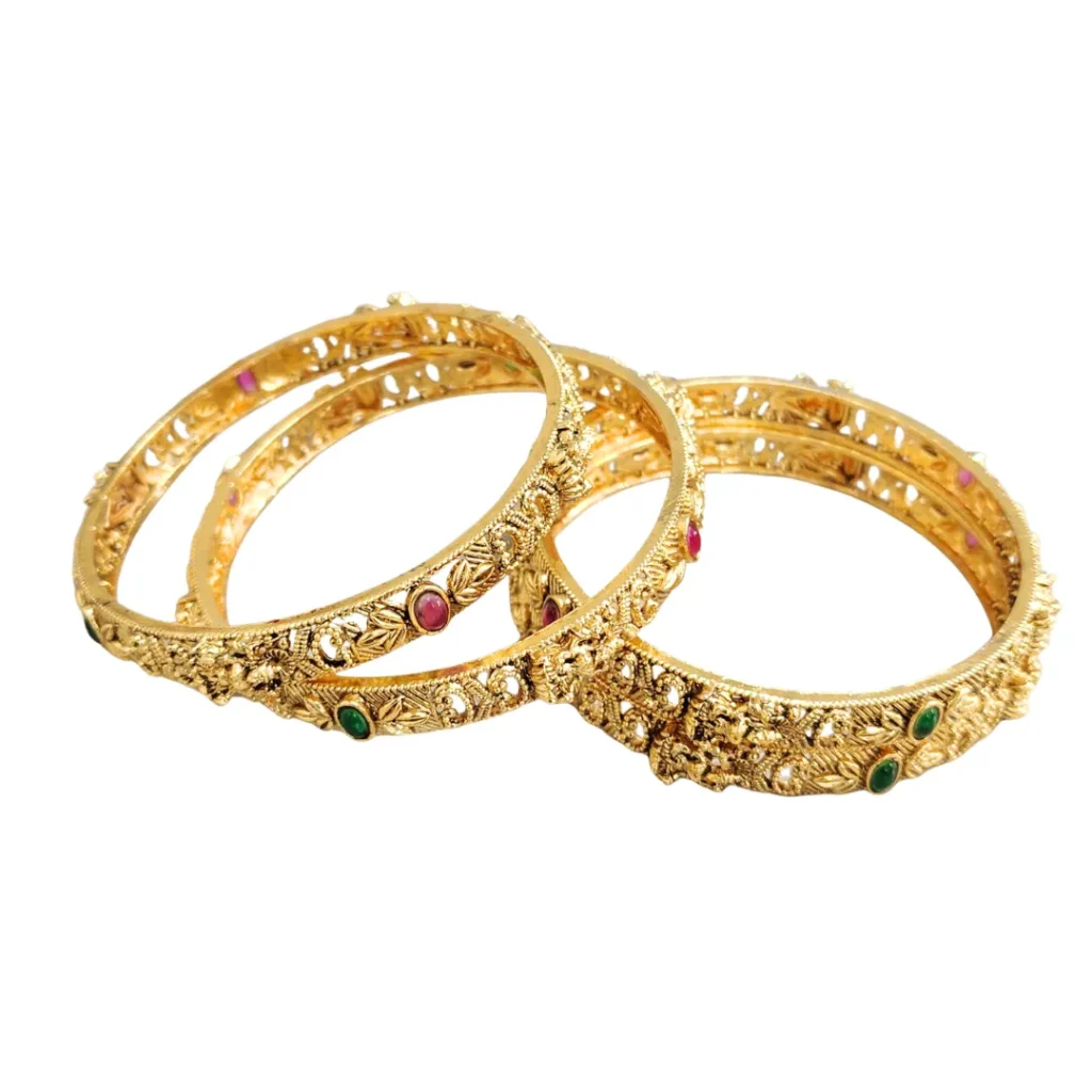 Ethnic Saraswati-Inspired Brass Kada Bangle Set