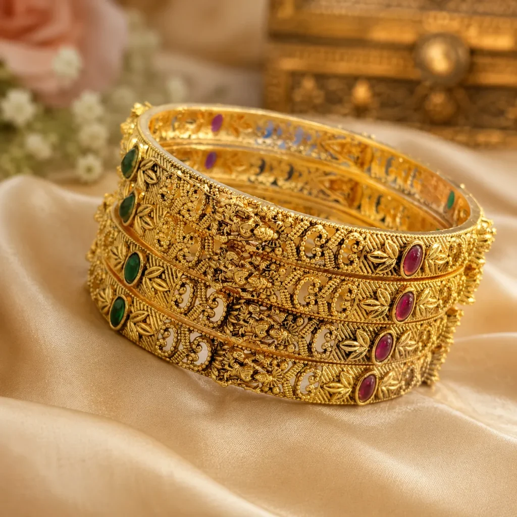 Ethnic Saraswati-Inspired Brass Kada Bangle Set