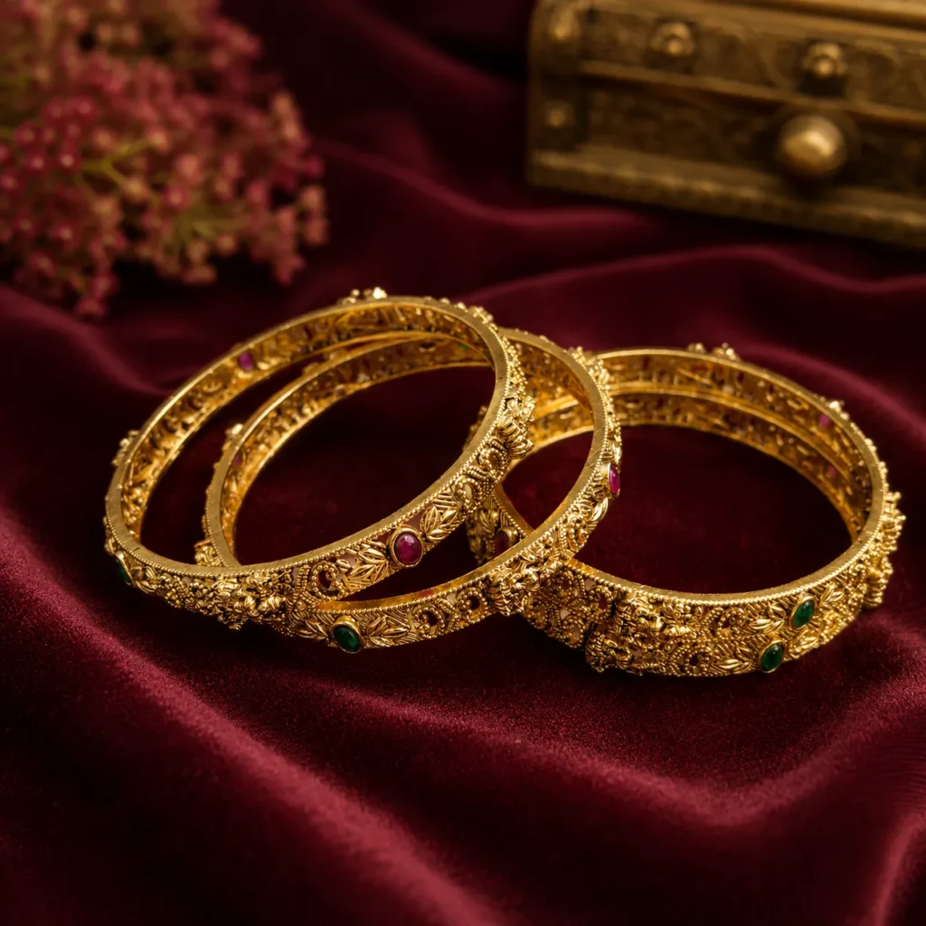 Ethnic Saraswati-Inspired Brass Kada Bangle Set