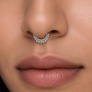 Silver-Tone Cubic Zirconia Septum Nose Ring