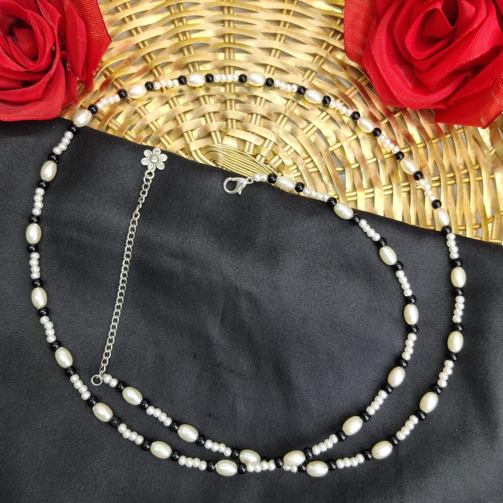 Handcrafted White & Black Bead Waist Chain