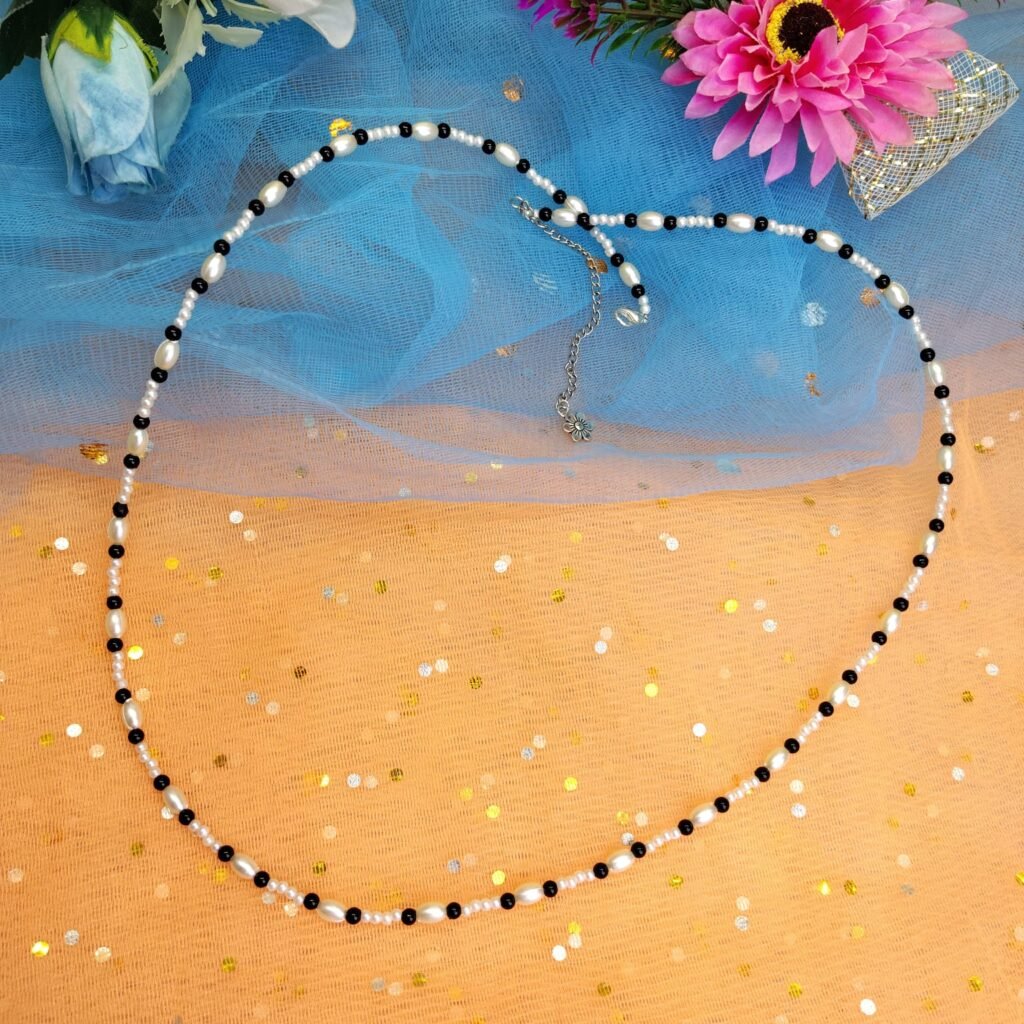 Handcrafted White & Black Bead Waist Chain