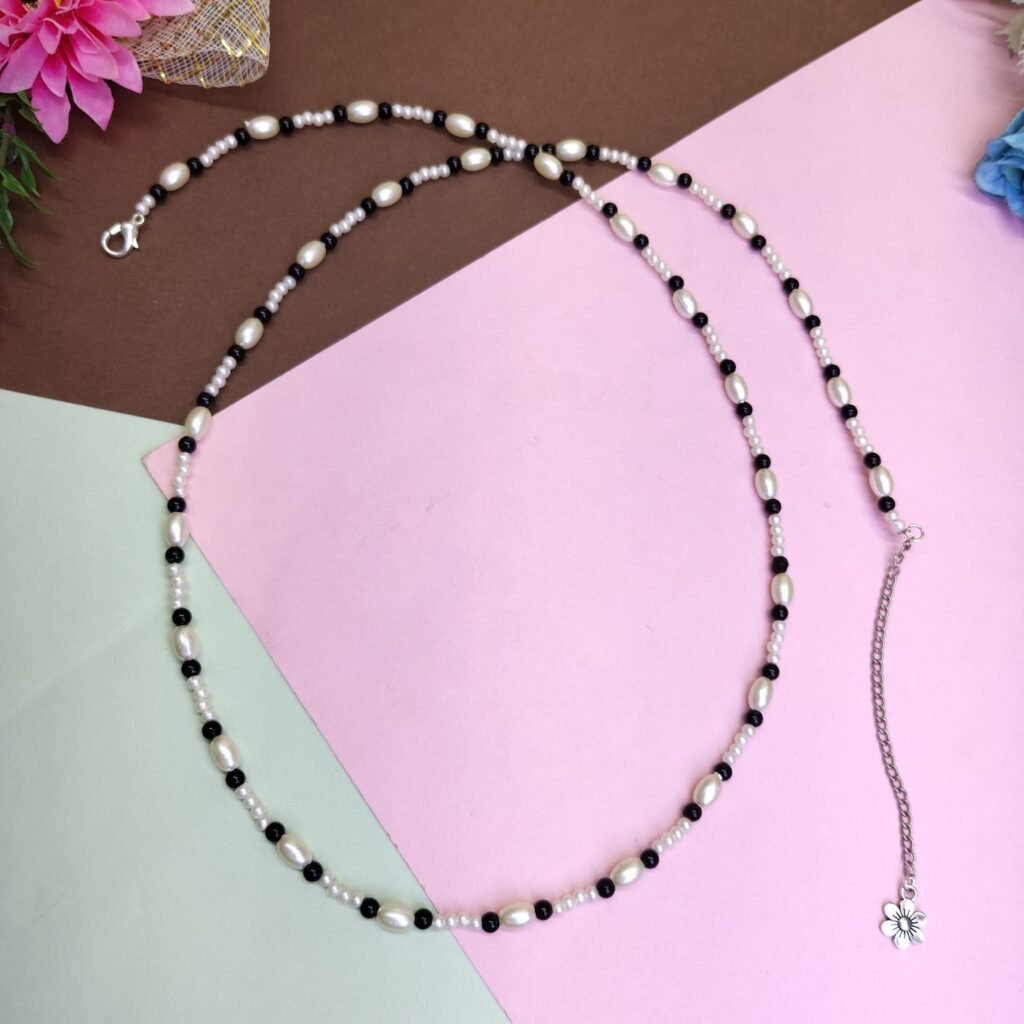 Handcrafted White & Black Bead Waist Chain