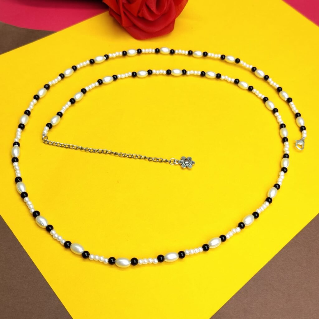Handcrafted White & Black Bead Waist Chain