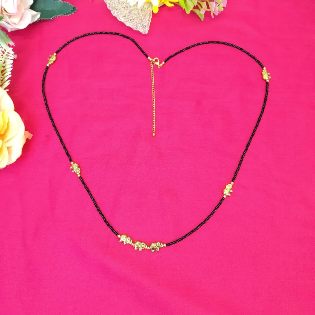 Black Beaded Kamarband With Elephant Charms