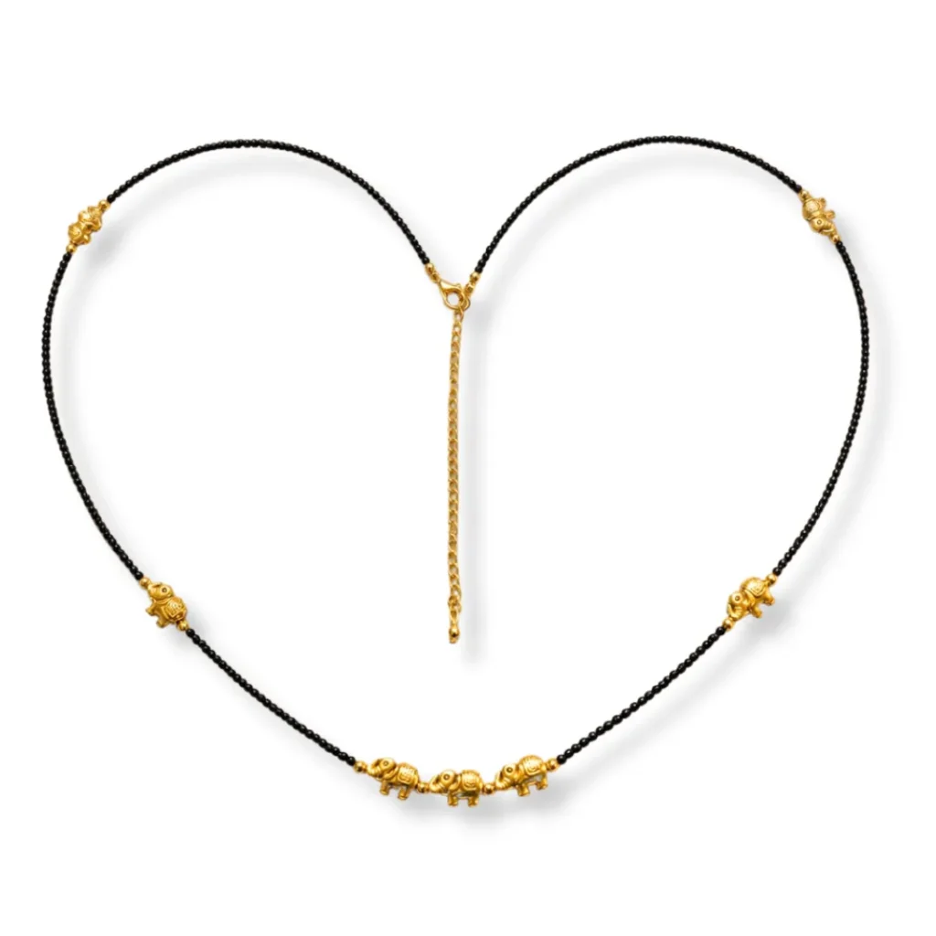 Black Beaded Kamarband With Elephant Charms