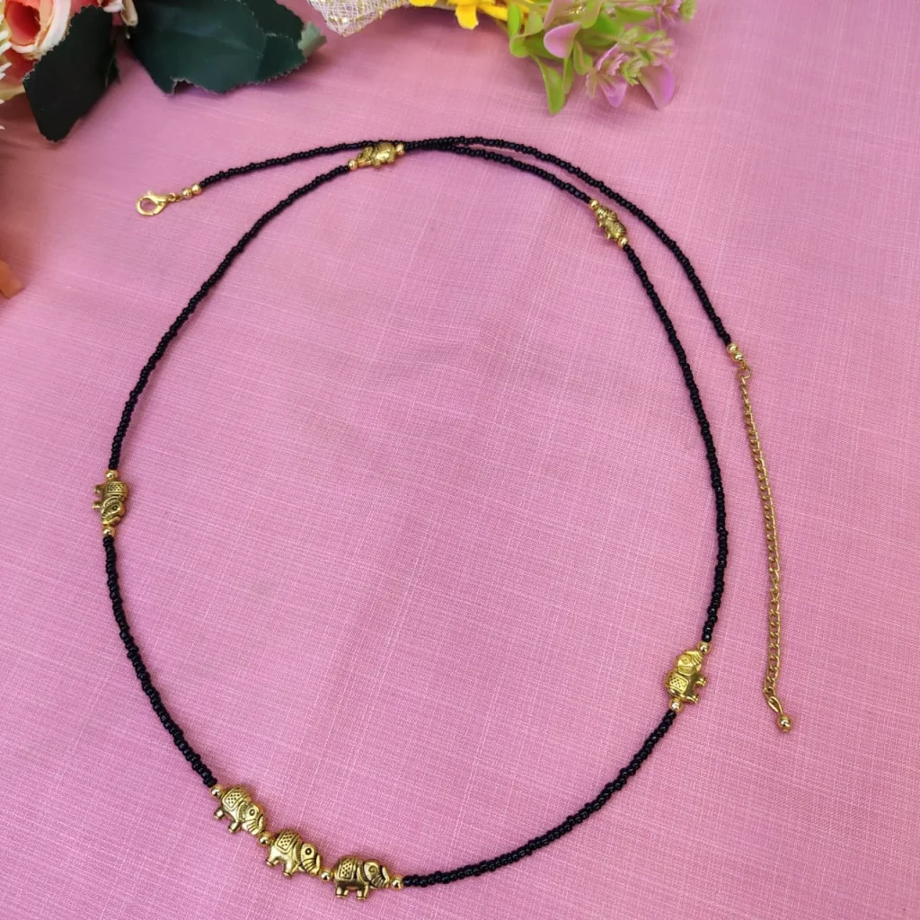 Black Beaded Kamarband With Elephant Charms